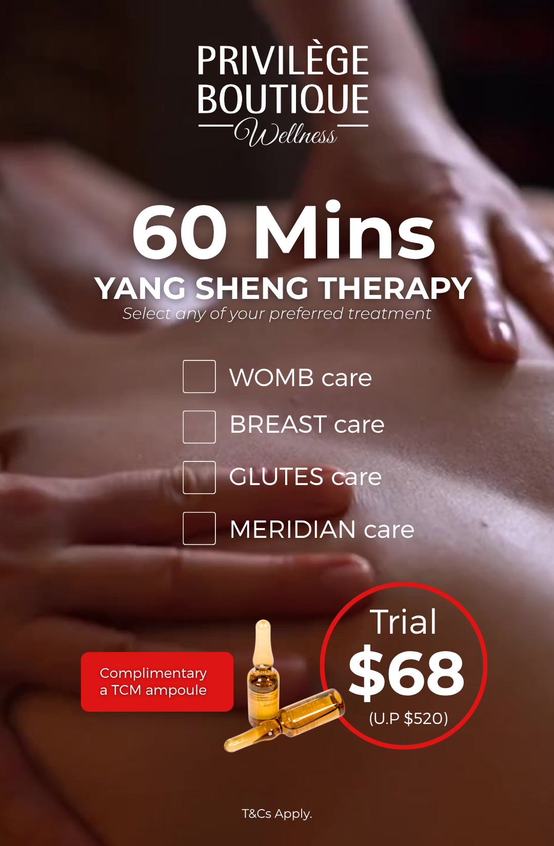 Privilege Boutique 1 FOR 1 Yang Sheng Massage $68