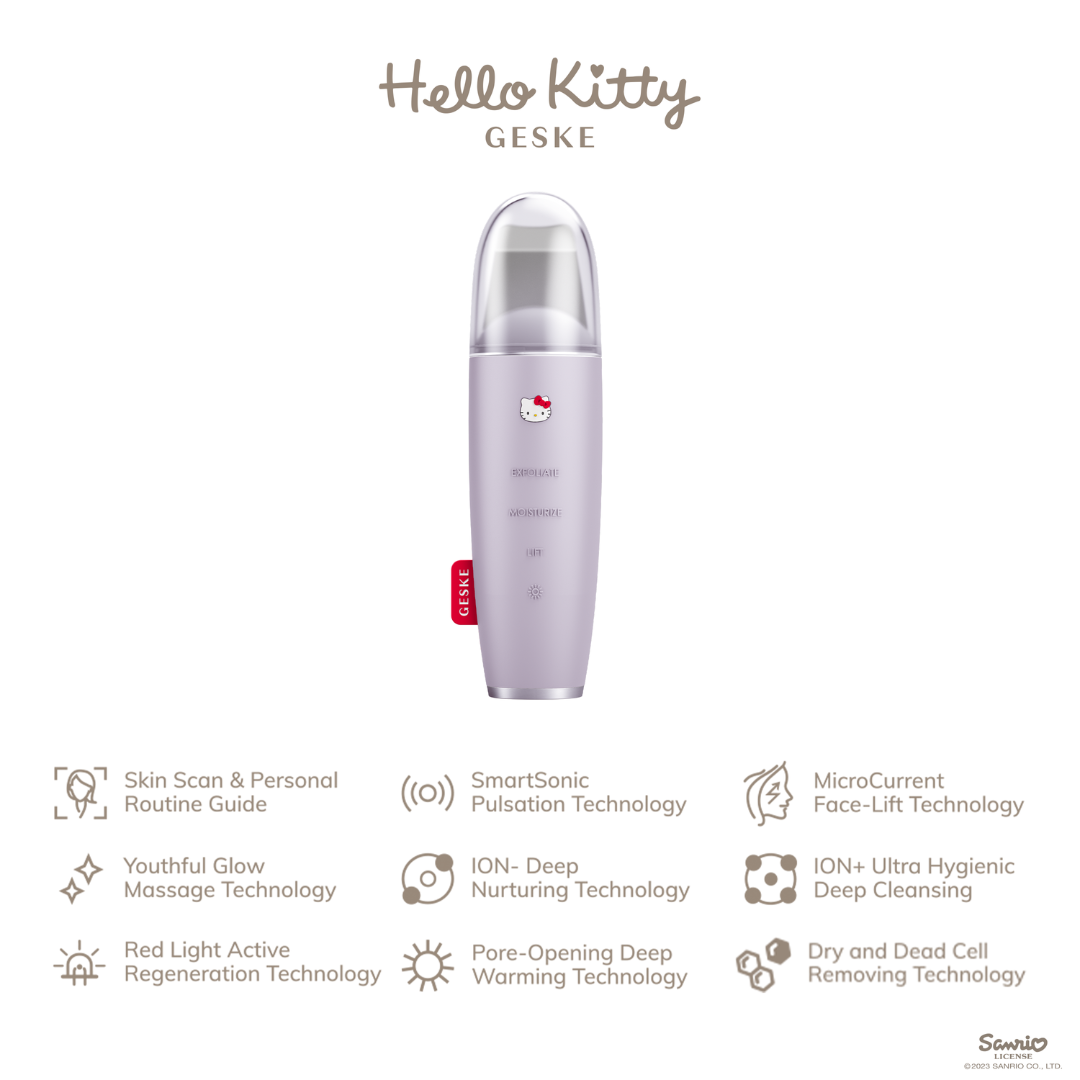 Hello Kitty Geske SmartAppGuided™ MicroCurrent Skin Scrubber &amp; Blackhead Remover | 9 in 1