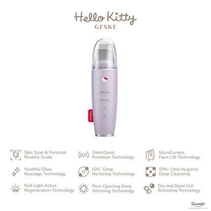 Hello Kitty Geske SmartAppGuided™ MicroCurrent Skin Scrubber &amp; Blackhead Remover | 9 in 1