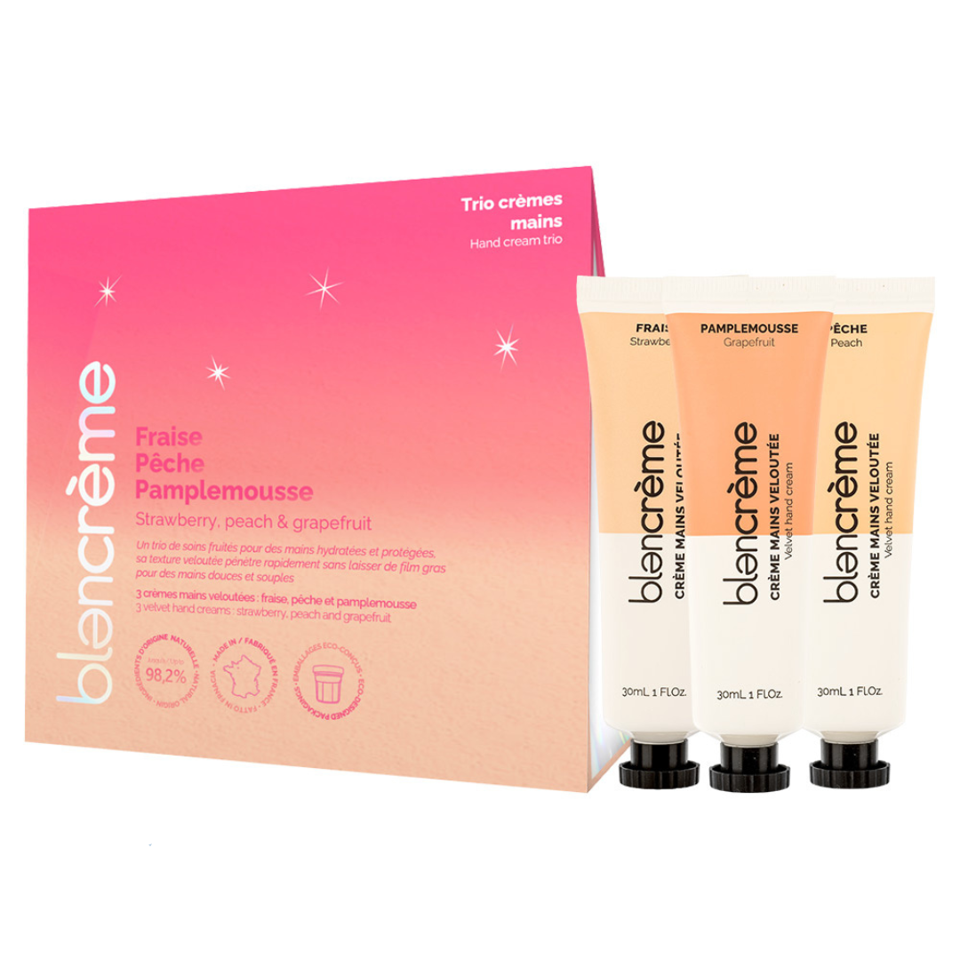 Blancrème Dream – Trio Cremes Mains – Fruitees (Fraise-Pêche-Pamplemousse)