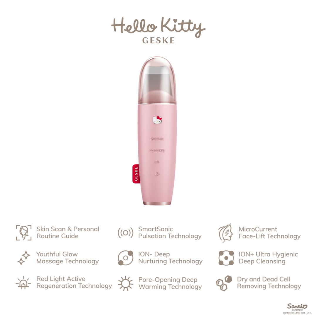 Hello Kitty Geske SmartAppGuided™ MicroCurrent Skin Scrubber &amp; Blackhead Remover | 9 in 1