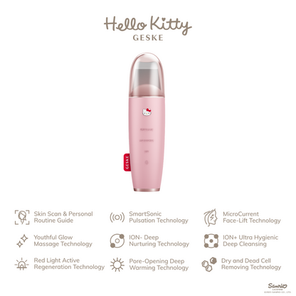 Hello Kitty Geske SmartAppGuided™ MicroCurrent Skin Scrubber &amp; Blackhead Remover | 9 in 1